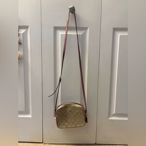 Coach Beige and Pink Signature Crossbody Bag